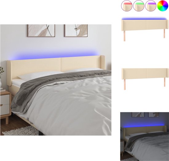 vidaXL Hoofdbord LED - Crème - 183x16x78/88 cm - Verstelbaar - Comfortabele ondersteuning - Bedonderdeel