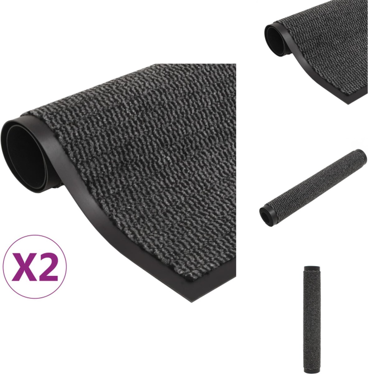 VidaXL Droogloopmat Antraciet 120 x 180 cm Anti-slip Getufte stof met flexibele rubberen achterkant Deurmat