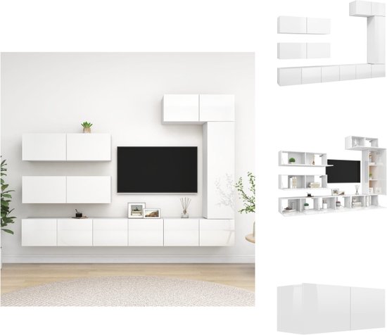 vidaXL Hangende Tv-meubelset - Spaanplaat - Verschillende vakken - Hoogglans wit - Montage vereist - Kast