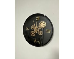 Mbc-living - wandklok Maxi - met draaiende tandwielen - zwart met goud - 53cm - stil uurwerk