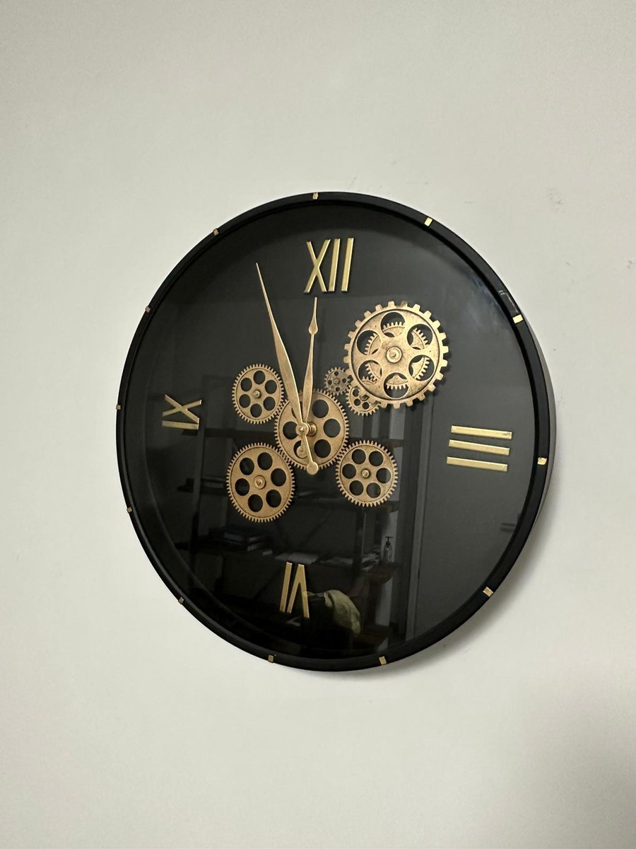 Mbc-living - wandklok Maxi - met draaiende tandwielen - zwart met goud - 53cm - stil uurwerk