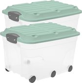 Roller 6 Set of 2 Storage Boxes 57 L with Lid, Plastic (PP) BPA-Free, Transparent/Green, 2 x 57 L (60.0 x 40.0 x 37.0 cm)