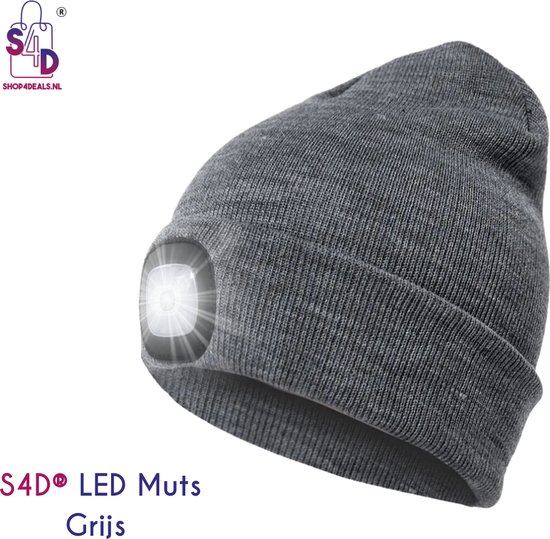 S4D® - Muts LED Verlichting - Muts Heren en Dames - Sportmutsen - Beanie Muts - Hoofdlamp - Onze Size - Grijs