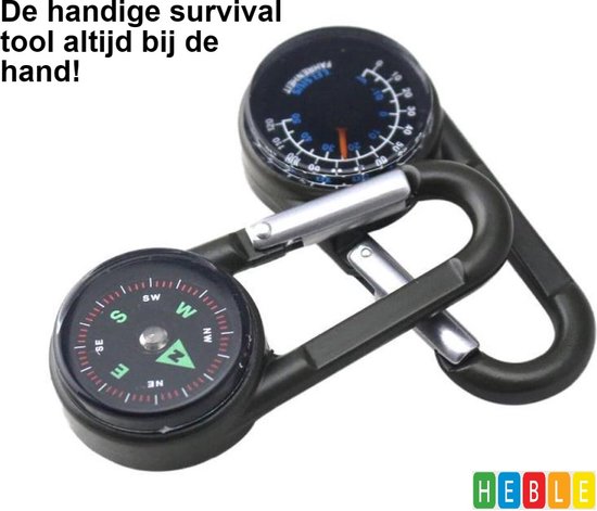 7 In 1 Survival Fluitje Met Koord LED Licht Thermometer Kompas Multifunctioneel Fluitje Voor Buiten Wandelen Kamperen Zwart