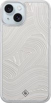 Casimoda® hoesje - Geschikt voor iPhone 15 - Abstract Beige Waves - 2-in-1 case - Schokbestendig - Water - Verhoogde randen - Bruin/beige, Transparant
