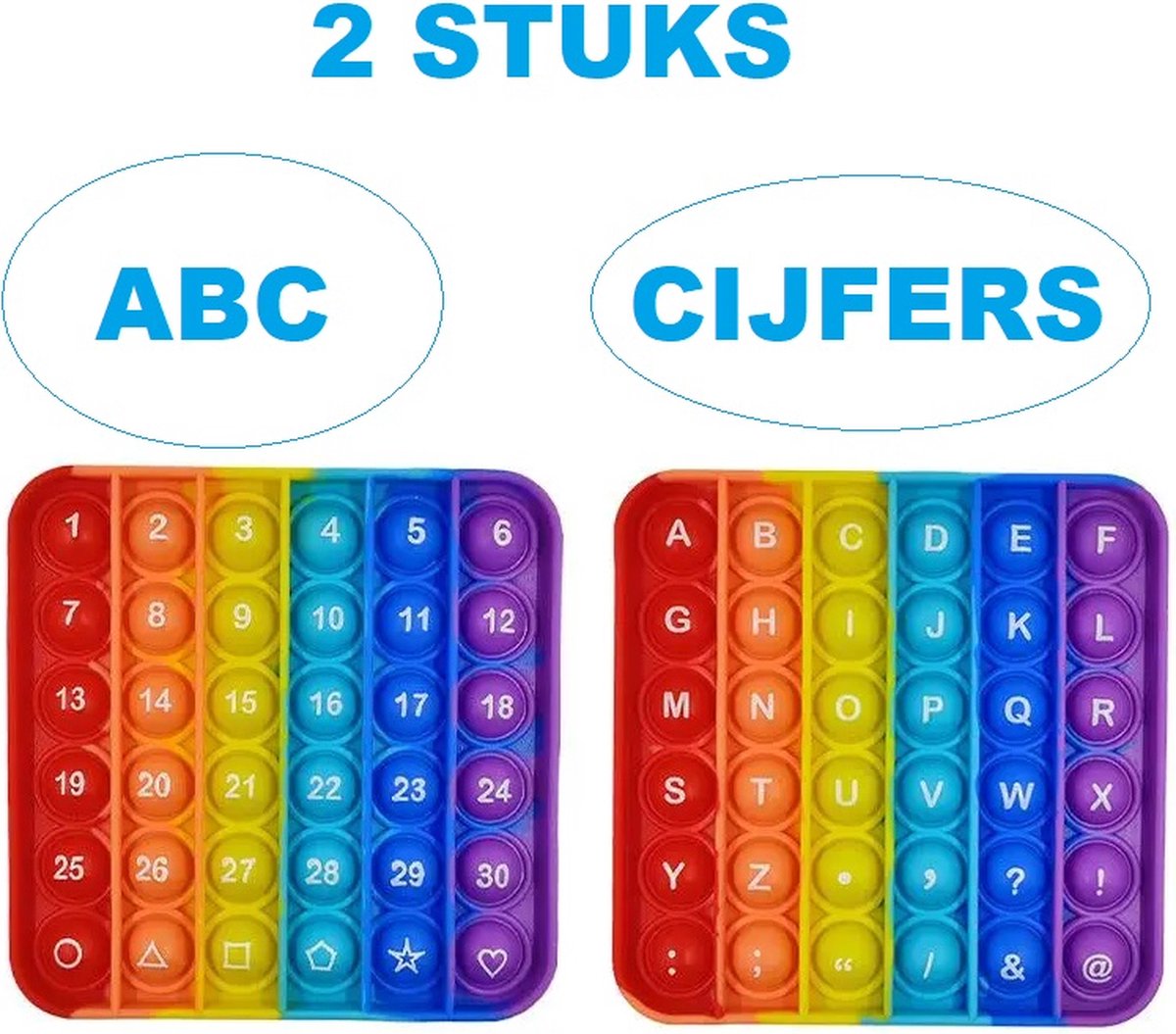 Educatieve Fidget Toys - 2 stuks - tellen Abc leren - Regenboog - Pop it -  Fitget cijfers