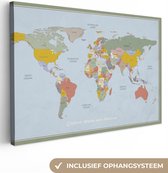 Canvas Schilderij Wereldkaart - Kleuren - Quote - Aarde - Canvasdoek - 60x40 - Wanddecoratie