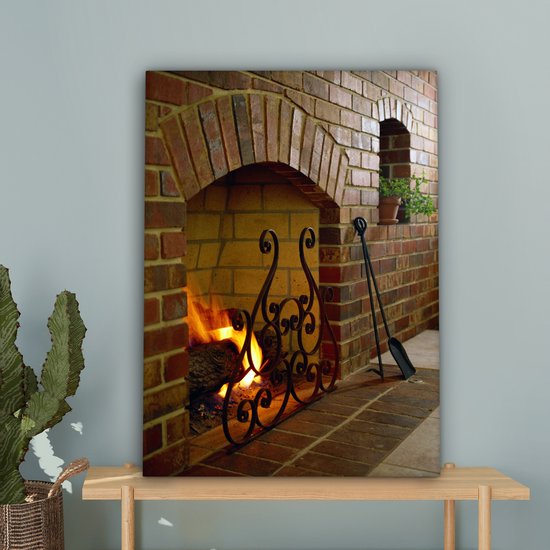 Feu dans une cheminée 60x80 cm - Tirage photo sur toile (Décoration murale salon / chambre)