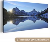 Canvas schilderij 160x80 cm - Wanddecoratie Alpen - Berg - Water - Sneeuw - Muurdecoratie woonkamer - Slaapkamer decoratie - Kamer accessoires - Schilderijen