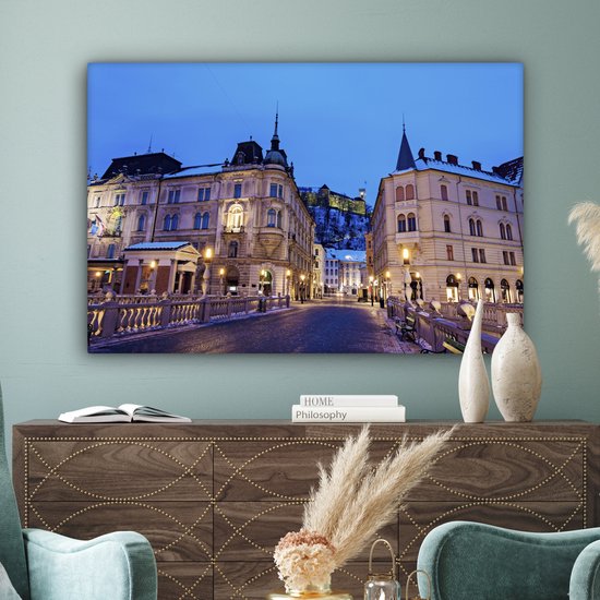 Tableau sur toile Le Triple Pont à Ljubljana - 140x90 cm - Décoration murale Art