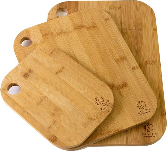 Funnydin Bamboe Snijplank Set van 3, Verschillende Maten, Houten Snijplanken & Dienblad, Dikke Houten Snijplankenvoor Keukens, Vaatwasmachinebestendig