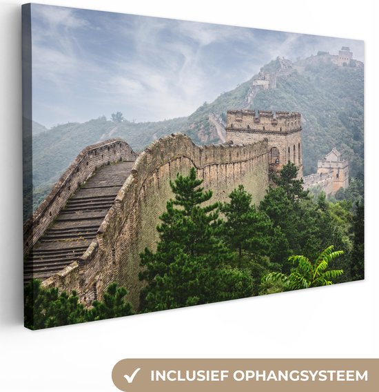 Canvas Schilderij De Chinese Muur in de bergen - 120x80 cm - Wanddecoratie