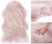Vloerkleed lamsvacht kunstbont hoogpolige bedmat Dokka roze 50x80 cm