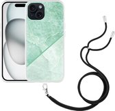 Cazy Hoesje met koord geschikt voor iPhone 15 Green Marble