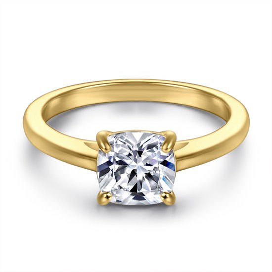 Elara - 18k Geelgouden Cushion Solitair Moissanite Ring - 1.7 karaat