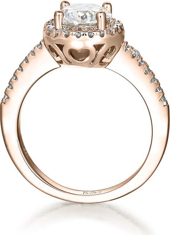 Seraphina - 14k Roségouden Moissanite Halo Verlovingsring - 1 karaat