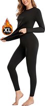 Vêtements thermiques - Chemise thermique - Pantalon thermique - Thermo - Jambières - Pour Femme - Polaire - Set - Pantalon + Chemise - Zwart - Taille XL