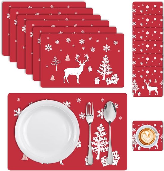 Kerstplacemats onderzetters, kerstplacemats, kersttafeldecoratie, set van 6 placemats...