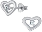 Joy|S - Zilveren hartje oorbellen - 9x8 mm - kristal