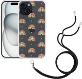 Cazy Hoesje met koord geschikt voor iPhone 15 Regenboog Patroon