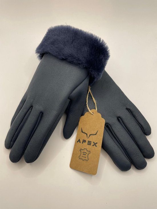 Apex Gloves - Dames en Heren Leren Handschoenen - Hoge kwaliteit %100 Schapenleer - Blauw - Winter - Extra warm - Maat M