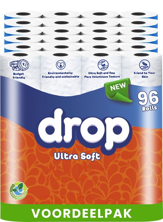Drop - Ultra Soft - 3x32 rollen toiletpapier - 96 Rollen - Ultiem comfort WC Papier, Superieure sterkte, Maximale absorptie & Pluisvrij - Voordeelverpakking WC Papier