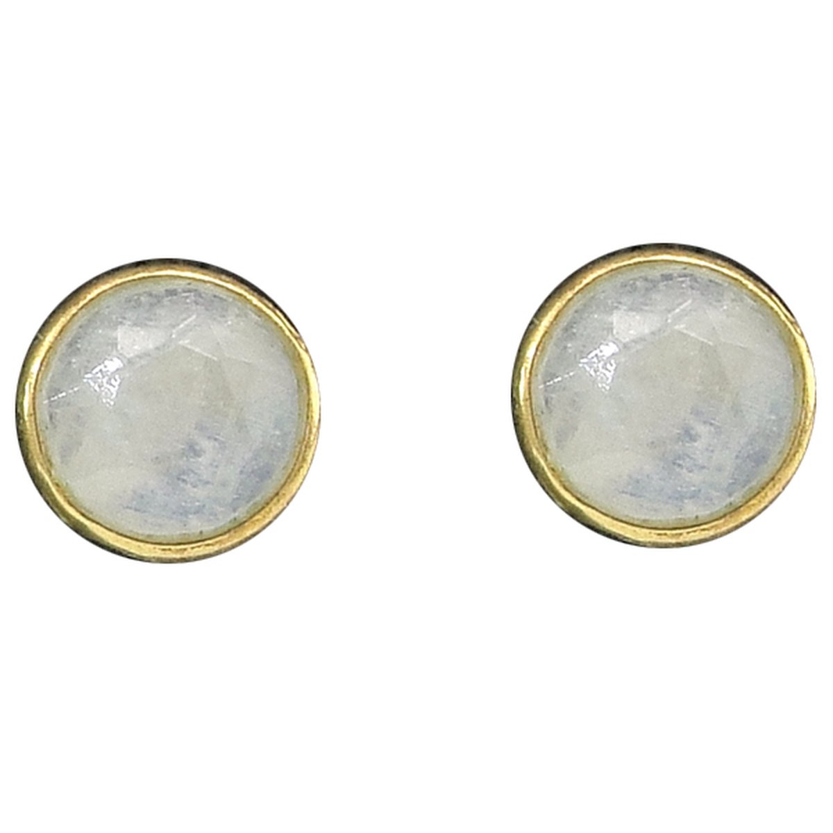 Oorknopjes 6mm rond goud op zilver met geslepen witte maansteen