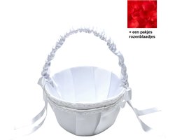 Mooie wit Strooimandje bruiloft- Luxe Formaat Rozenblaadjes mandje voor bruidmeisje Youhomy Weddingdecor Bruiloft| Huwelijksfeest|Versierde mandje satijn, bloem