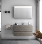Serie Bellino - Meuble de salle de bain / Meuble miroir - 100 cm - Grain de bois Grijs - MDF - Moderne