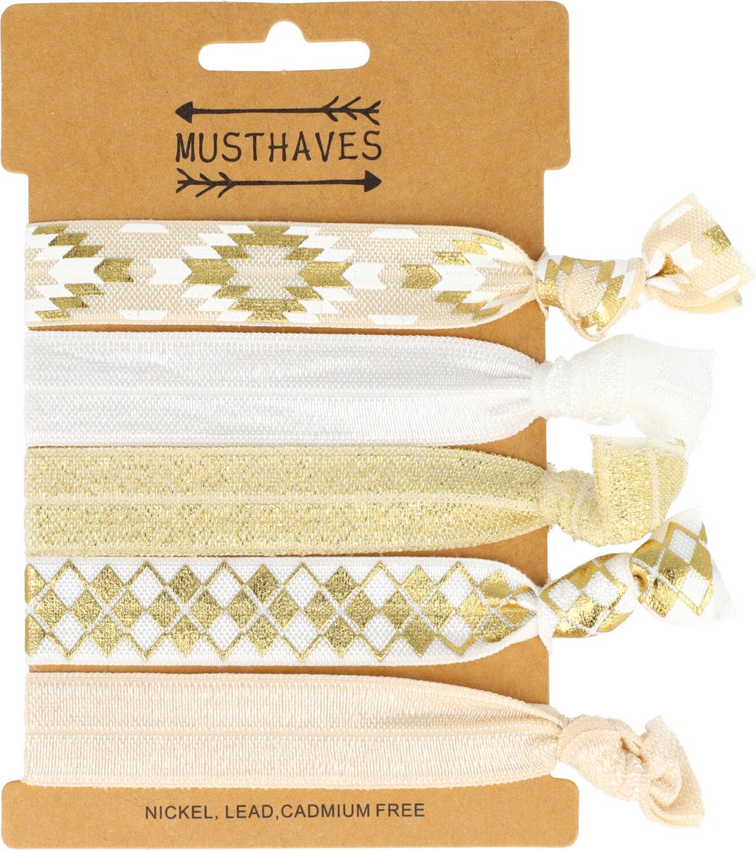 Haarsoires Haarelastieken - Hair Tie Armband - Wit Crème Goud – Set van 5