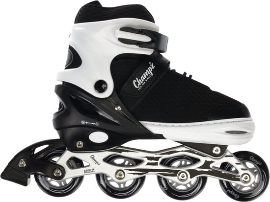 Champz Patins à roues alignées ajustables pour enfants - Semi-Softboot - Noir/Blanc - Taille 33-37 - ABEC9 - Cadre en aluminium - Professional Skates
