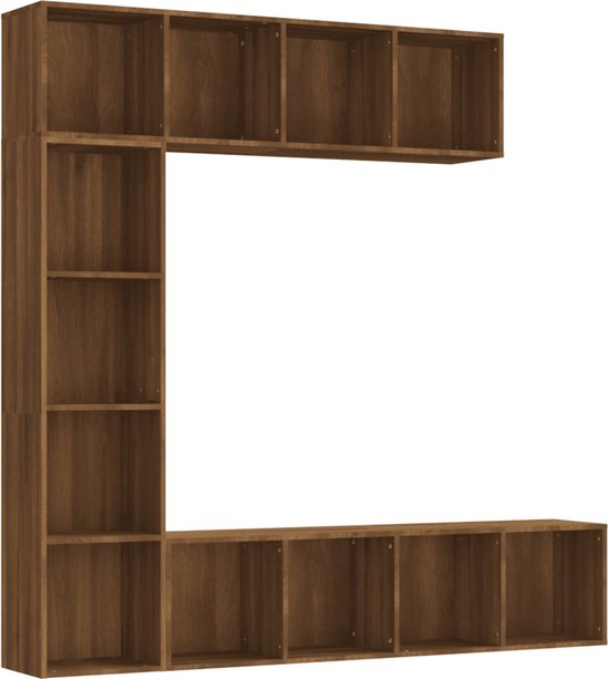 vidaXL-3-delige-boekenkast--/-tv-meubelset-180x30x180-cm-bruineiken
