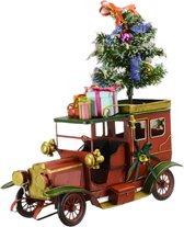 Florence Decorations Klassieke Kerst Auto met Kerstboom en Cadeautjes, Vintage Kerstdorp Decoratie Versiering, Blik Metaal Retro Model Verzamelen, 47x18x40