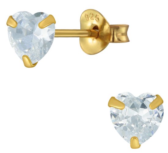 Joy|S - Zilveren hartje oorbellen 5 mm - zirkonia - 14k goudplating