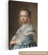 Canvas schilderij 120x180 cm - Wanddecoratie Portret van een meisje in het blauw - Schilderij van Johannes Cornelisz. Verspronck - Muurdecoratie woonkamer - Slaapkamer decoratie - Kamer accessoires - Schilderijen