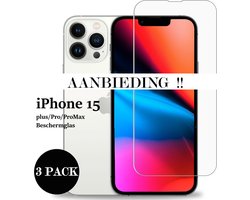 ACTIE!! 3 Stuks! iPhone 15 Plus Pro Promax Screenprotector 9H Tempered Glass- Gehard Glass - Screenprotector- iPhone 15, iPhone 15 Plus, iPhone 15 Pro, iPhone 15 Pro Max - Screenprotector Gehard Glas