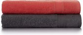 Badhanddoeken grijs - rood | % 100 katoen badhanddoek 2-delig | set van 2 badhanddoeken | kleur: grijs - rood