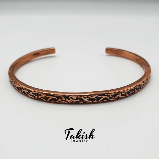 Bracelet en cuivre naturel modèle fin avec motif écorce d'arbre
