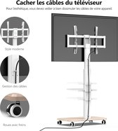 Support TV mobile 1,5 m avec base en bois de 20 mm pour 32-43 55 65 70 pouces, support TV universel rotatif et réglable en hauteur, support au sol sur roulettes Max VESA 600x400mm blanc