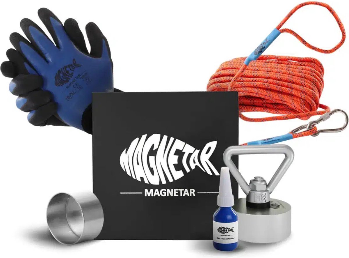 Magnetar Easy - Vismagneet Set - Kinderen en Beginners - Allround 360° 280kg Magneet - Touw en Handschoenen