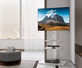 Meuble TV au sol avec base en fer 3 étagères pour écran de 32 à 65 pouces 75 pouces inclinable rotatif hauteur réglable tenue 40 kg max VESA 600x400 mm Wit