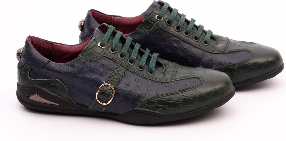 Zerba - Heren Sneakers - Veterschoenen - Maat 41- Blauw Groen Leer - Camaior