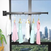 Droogrek wandmontage 60 + 24 cm, opvouwbaar intrekbaar draaibaar kledingrek met 12 haken, aluminiumlegering kledingstang voor wandmontage, voor balkon, wasgoed, kledingkast, badkamer