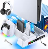 Equivera Geschikt voor Playstation 5 Standaard Met Ventilator - Geschikt voor PS5 Houder - Geschikt voor PS5 Stand - RGB LED Strip - 12 Gameslots
