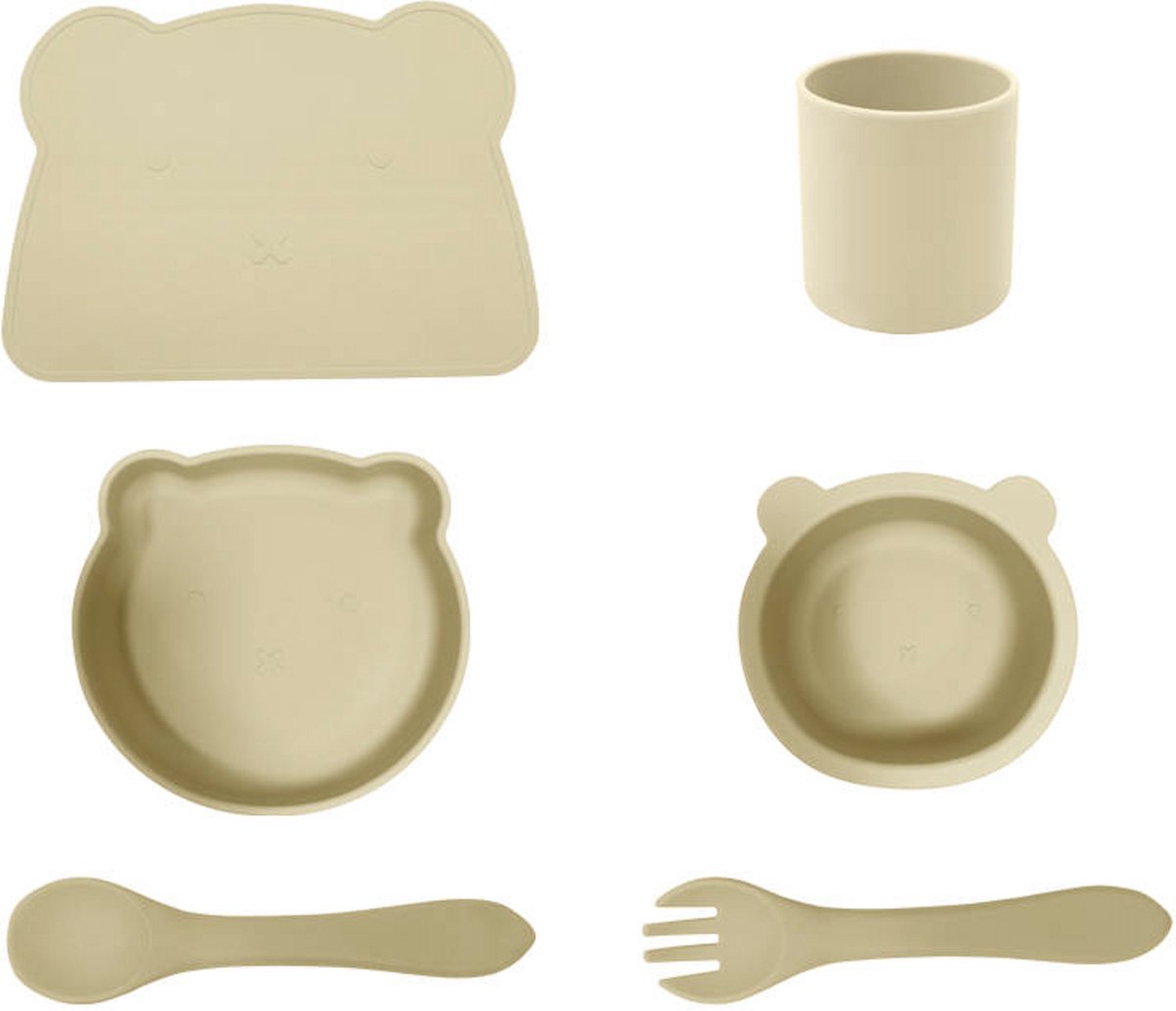 Goedkoopste Serviesset Beer 6-delig Beige | Baby | Kind | Siliconen | Eten | Kraamcadeau | Jongen | Meisje