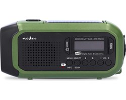 Nedis Noodradio - Draagbaar Model - DAB+ / FM - Batterij Gevoed / Handslinger / Solar Powered / USB Gevoed - Wekkerfunctie - Groen / Zwart