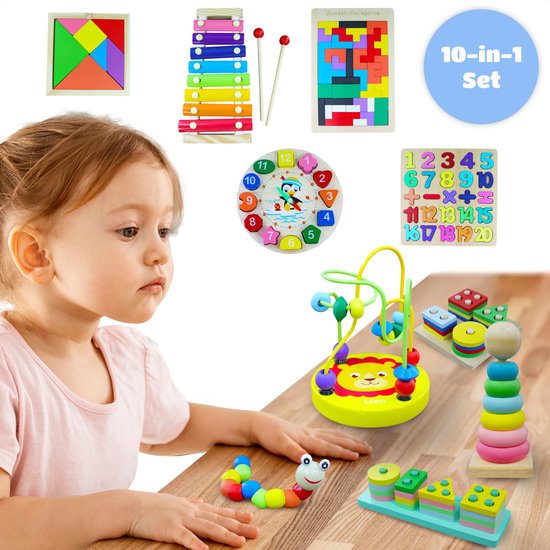 EverGoods Set de Jouets Montessori 10 en 1 - Houten Speelgoed - Montessori  - Jouets