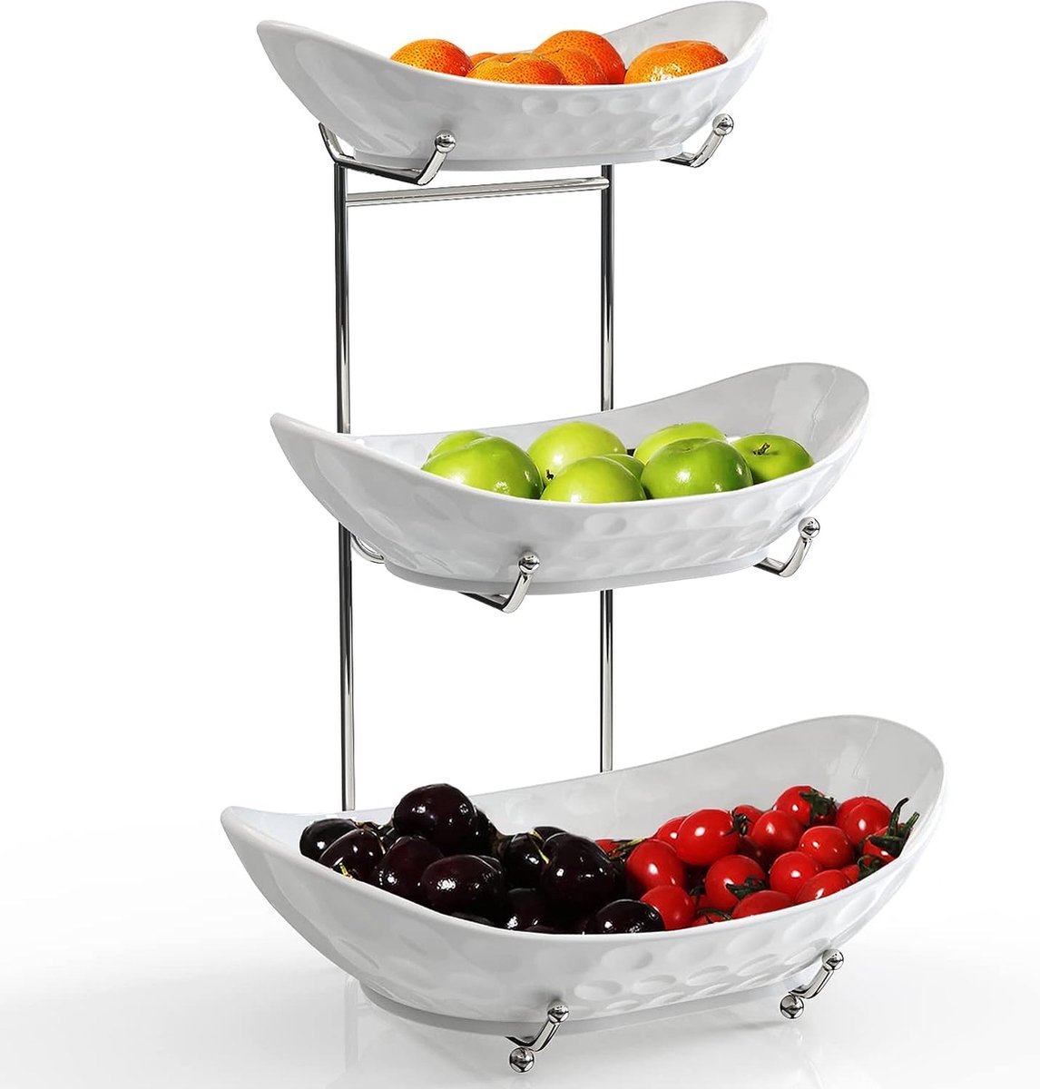 3 etages fruitmand etagère, keramische fruitmand ovale komset met