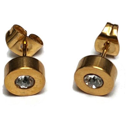 Aramat jewels ® - Ronde oorbellen met zirkonia transparant goudkleurig chirurgisch staal 7mm unisex