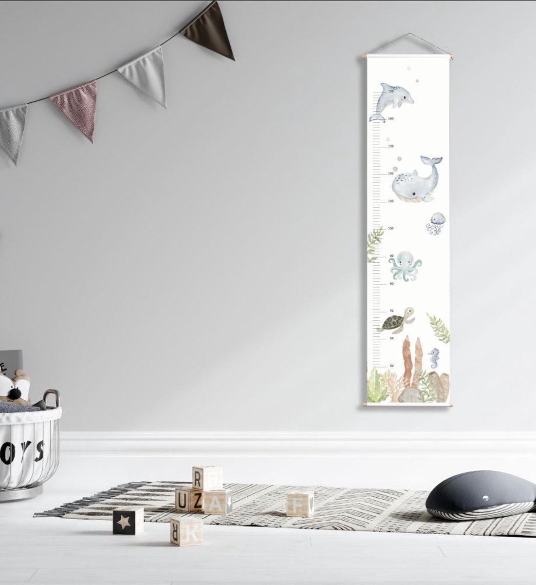 Groeimeter met zeedieren - Wit - Babykamer - Kinderkamer - 120x30 cm - Kinderkamer decoratie - Wanddecoratie - Kraamcadeau